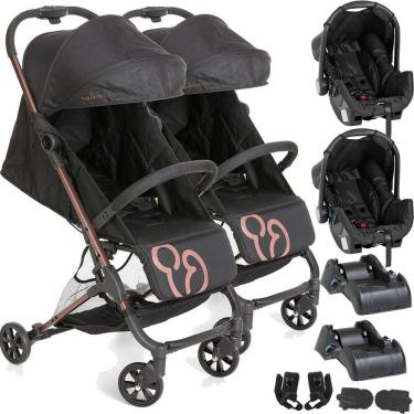 Imagem de Carrinho Gemeos Galzerano Duolee 2 Bebe Conforto 2 Bases Cobre