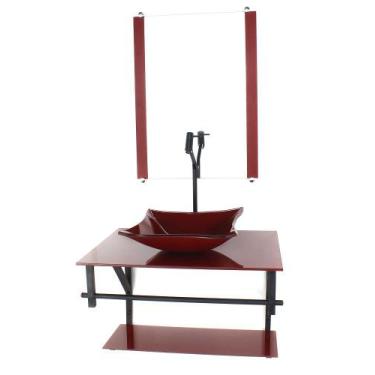 Imagem de Gabinete de vidro para banheiro 60cm ap cuba quadrada  vermelho cereja