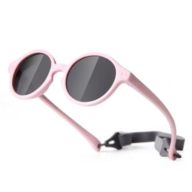 Imagem de SORVINO Óculos de sol para bebês com alça ajustável TPEE armação flexível polarizada para meninos de 0 a 24 meses, rosa, P