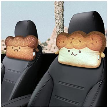 Imagem de OLizee® 2 pacotes de travesseiro de cabeça de carro de pelúcia torrada pão brinquedo de pelúcia assento de carro travesseiro de pescoço sofá apoio de pescoço para decoração de interiores de carro feijão vermelho e gergelim
