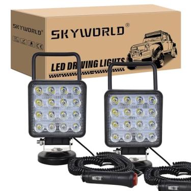 Imagem de SKYWORLD 2 peças de suporte magnético de base de 48 W LED barra de luz de trabalho portátil lâmpada de carro feixe de inundação 4x4 ATV caminhão trator barco off-road