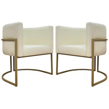 Imagem de Kit 2 Poltronas Decorativas Para Sala Recepção Luna Corino Bege Base de Ferro Dourada - Clique & Decore