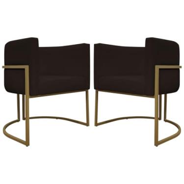 Imagem de Kit 2 Poltronas Decorativas Para Sala Recepção Luna Corino Marrom Base de Ferro Dourada - Clique & Decore
