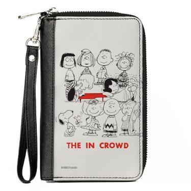 Imagem de Carteira Peanuts, zíper ao redor, Peanuts Gang the In Crowd Group Pose branca, preta, vermelha, couro vegano, Branco, 7.5"x4.5", Casual