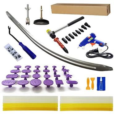 Imagem de 67 pçs/conjunto de kit de remoção de amassados sem pintura para carro, reparo de danos de para-lama, haste curvada, extrator de pé de cabra, ferramentas de elevação com abas de cola, bastões de cola,