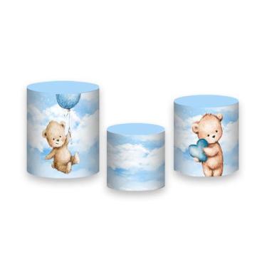 Imagem de Trio de Capas de Cilindro - Ursinho Balão Azul Nuvens 014 - Via Cores