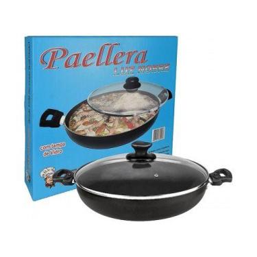 Imagem de Frigideira Paellera Teflon Com Tampa Vidro 32cm Luz Nobre, Preto