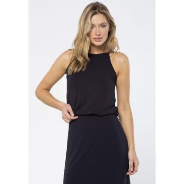 Imagem de Vestido Longo Malha Trapézio com Elástico na Cintura Preto - Amazonia 