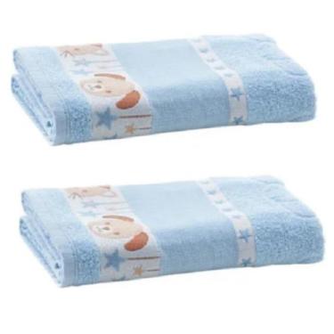 Imagem de Kit 2 Toalhas De Banho Infantil Baby 75x110cm Com Barra Ponto Cruz e C