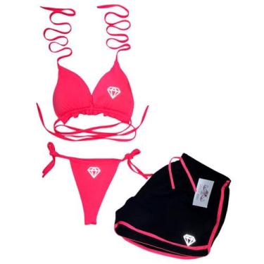 Imagem de Conjunto Biquíni Cortininha + Short Tactel Gringas Model, Rosa, Chicle