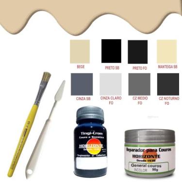 Imagem de kit tinta para couro + massa reparadora + pincel + espatula,  cinza no