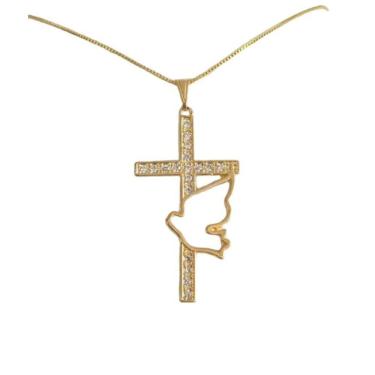 Imagem de Pigente Colar Crucifixo Strass com Divino Espirito Santo