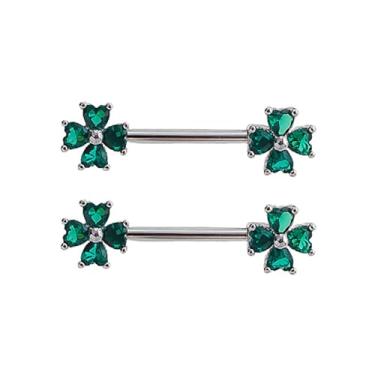 Imagem de Niaspi Anéis de mamilo de trevo de quatro folhas 14G para mulheres, zircônia cúbica, aço cirúrgico, protetor de mamilo, piercing de mamilo, joia, Small, Aço inoxidável, Sem Pedra Preciosa