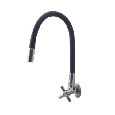 Imagem de Torneira de Cozinha Parede Gourmet Metal Silicone Preta Flexível C34 -