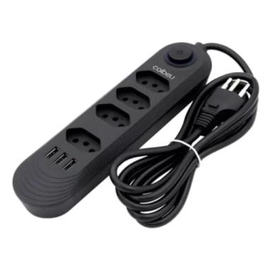 Imagem de Extensão Régua Elétrica 4 Tomadas 3 Usb Cabo 2m 2500w 110/220v Preto