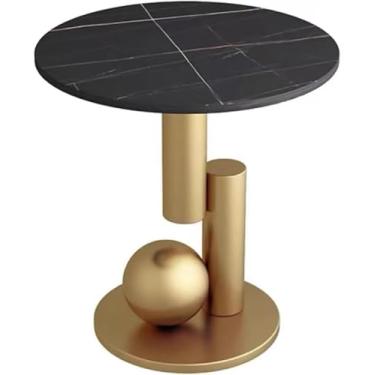 Imagem de Mesa de centro redonda dourada, mesa de canto de estilo moderno, mesa de cabeceira de mármore, moldura de metal para espaço pequeno, sala de estar, quarto, preta, 50,8 cm