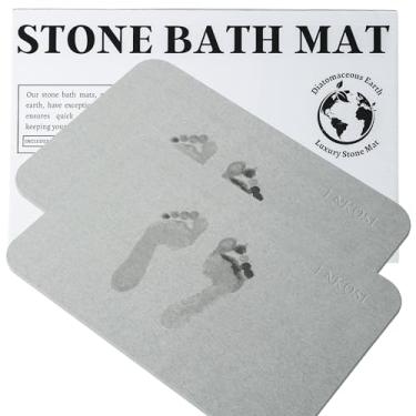 Imagem de ENKOSI Tapete de banho de luxo - chuveiro e banho - tapete de secagem de pedra - (23,5 x 15 cinza claro, pacote com 2)