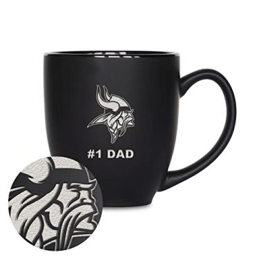 Imagem de Rico Industries NFL Football Minnesota Vikings #1 Dad 445 g Caneca de cerâmica preta fosca gravada a laser - para bebidas quentes ou frias