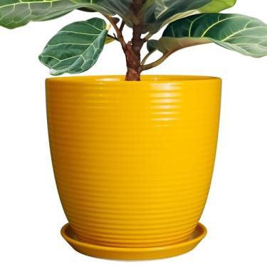 Imagem de EPFamily Vasos para plantas de 30,5 cm - Vaso de cerâmica para plantas de interior, vaso grande com orifício de drenagem e pires, vaso de flores redondo para jardim, casa, pátio, escritório, amarelo