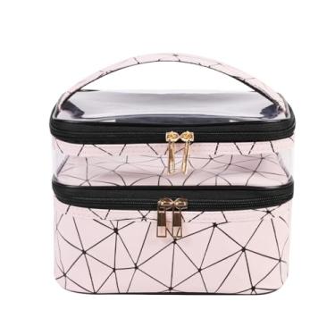 Imagem de FITINI Bolsas de maquiagem de camada dupla para armazenamento de cosméticos organizadores de maquiagem sacos de higiene pessoal resistentes à água para mulheres bolsa de pincel de maquiagem, Blush