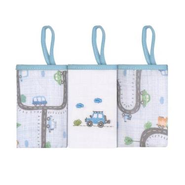 Imagem de Kit 3 Paninhos De Boca Bebê Soft Bordado Com Prendedor Chupeta 25x25cm