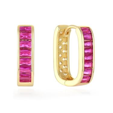 Imagem de Vesitim Brincos de argola de ouro Huggie hipoalergênicos, feminino, zircônia cúbica, joia presente, Cobre, Rubi