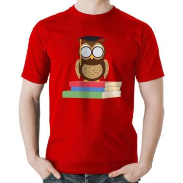 Imagem de Camiseta Algodão Coruja Estudante - Foca na Moda, Vermelho, GGG
