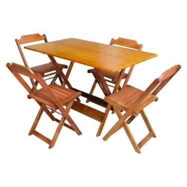 Imagem de Jogo de Mesa com 4 Cadeiras de Madeira Dobravel 120x70 Ideal para Bar 