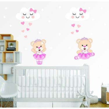 Imagem de Adesivo De Parede Para Meninas Ursinha Bailarina E Nuvens