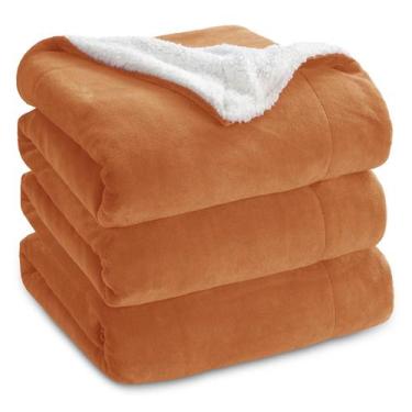 Imagem de Cobertor Sherpa Fleece Bedsure Queen Size - Aveludado, Quente e Laranj