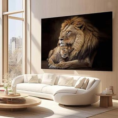 Imagem de Quadro Leão Leoa Família Decorativo 100x70 Sala Grande Cor Colorido Armação Impresso Nas Laterais