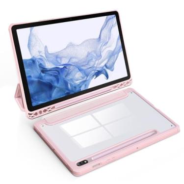 Imagem de SSS·GRGB Capa para Samsung Galaxy Tab S8 2022/Tab S7 2020 de 11 polegadas (SM-X700/X706/T870/T875/T878) com suporte S Pen, parte traseira transparente de PC, capa protetora com suporte de três dobras,