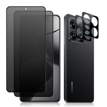 Imagem de ShinKin [Pacote com 2 + 2] Protetor de tela de privacidade Xiaomi 14T Pro 5G, pacote com 2 películas de vidro temperado de privacidade e 2 protetores de lente de câmera, proteção antiespião para