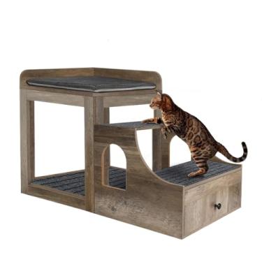 Imagem de Beliche para animais de estimação para gatos, plataforma de assento de poleiro de vários níveis com escadas e tapetes removíveis para gatos e cães, sofá de cama para animais de estimação com gavetas