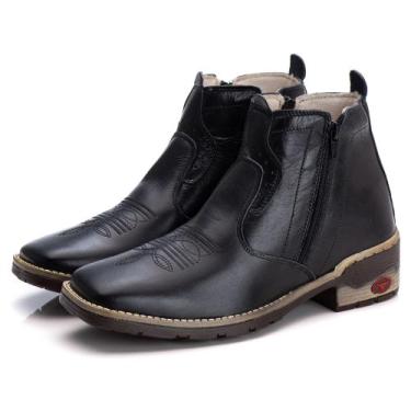 Imagem de Bota Botina Preta Cano Curto em Couro de Ziper Sola Anti-derrapante - 