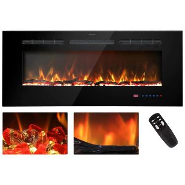 Imagem de Lareira Elétrica de Embutir A43x137L com Controle Remoto e Temporizador, 110V, Kentsky, Preta