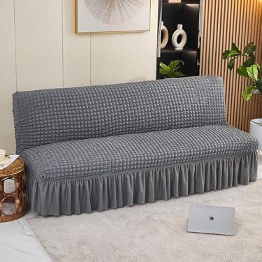 Imagem de Capa de futon sem braços com saia de babados, sofá-cama futon altamente elástica(Gray,Medium (150-180cm))