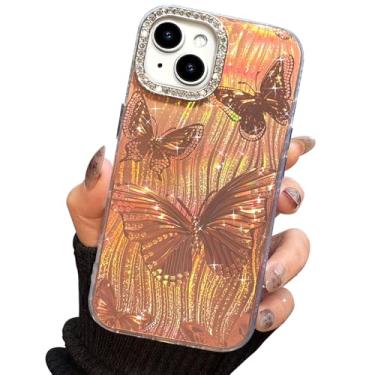 Imagem de I-MGAE-IN-AR Capa compacta para iPhone 15 Plus com design de borboleta, moldura de proteção de lente de câmera de diamante 3D, capa protetora de TPU macia e macia à prova de choque para mulheres e