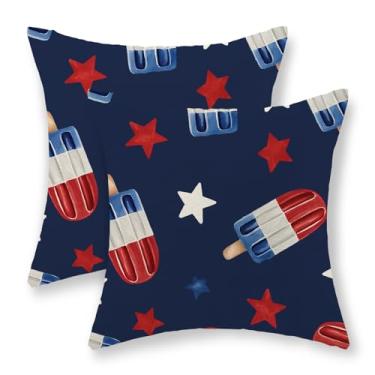 Imagem de 4th of July Fronhas 46x18 Conjunto de 2 Almofadas Patrióticas Estrelas Vermelhas Azuis Brancas Patrióticas Dia Memorial Independência Fronha Decorativa Verão Exterior Casa de Fazenda Capa de Almofada