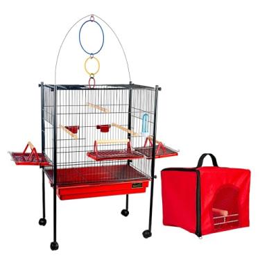 Imagem de Gaiola Viveiro Pássaro Calopsita Triplex com Bolsa Transporte Jelplast (Preto/Vermelho)