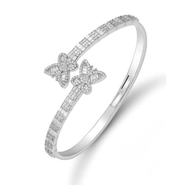 Imagem de Lulu Mel Iced Out Pulseira de diamante baguete para mulheres, hip hop masculino banhado a ouro 14 k pulseira de zircônia cúbica banhado a ouro, pulseira de coração para meninas com caixa de joias, 7 inch, Zircônia cúbica