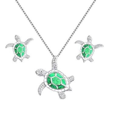 Imagem de Colar de tartaruga, brincos com pingente de prata, brincos de opala azul, presentes de tartaruga marinha para presente feminino, Medium, Cobre, Opala sintética