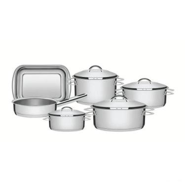 Imagem de Jogo De Panelas Tramontina Solar Em Aço Inox Fundo Triplo 6 Peças Tram