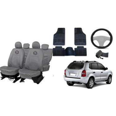 Imagem de Kit capa couro cinza Tucson 04-13 + volante anatômico - ferro tech br