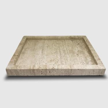 Imagem de Bandeja de Mármore Travertino Romano 24 x 14 Cm – Luxo e Sofisticação para Café, Banheiro, Sala e Decoração