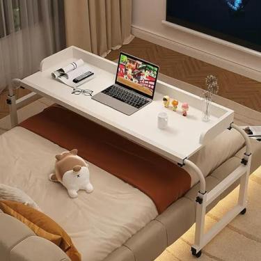 Imagem de Mesa de trabalho para mesa de trabalho para laptop com rodinhas, cama transversal móvel, mesa extensível de 115 a 210 cm de altura, pode levantar de 65 a 95 cm para casa, quarto, escritório, hospital