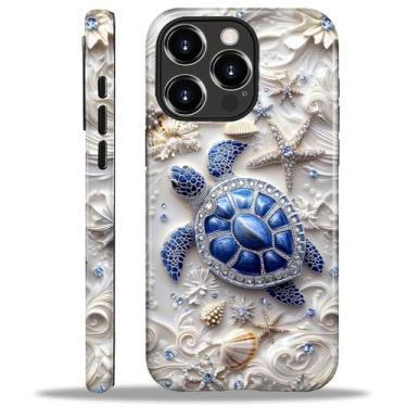 Imagem de MQJCYB Capa para iPhone 16 Pro Max, híbrida, resistente, 2 em 1, resistente, à prova de choque, proteção brilhante para iPhone 16 Pro Max - Tartaruga marinha estrela do mar oceano