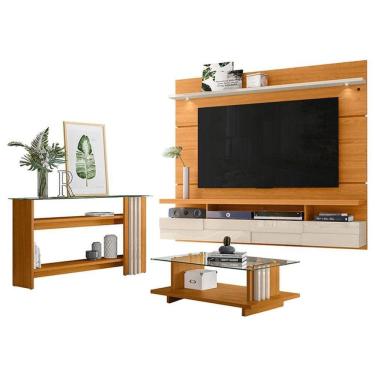 Imagem de Estante Home Theater Suspenso Lana 1.8 Com Aparador E Mesa De Centro Frizz Cinamomo Off White