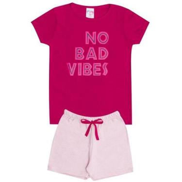 Imagem de Conjunto de Verão Infantil Feminino Blusa Rosa e Shorts Vibes Rosa Cla