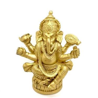 Imagem de Ganesha 13 cm base redonda  resina dourado - Lua Mística - 100% Origin